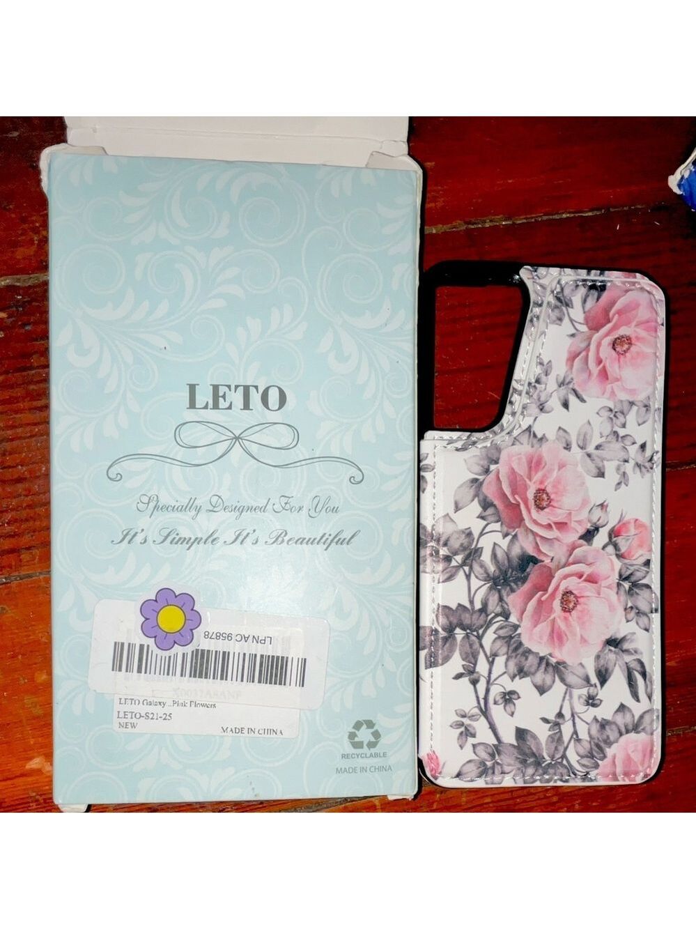 LETO Floral Flowers Wallet Case Pink Patterned Card Pocket Magnetic Closure